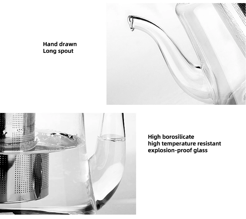 New Design Elegant Glass Tea Maker Stainless Steel Filter Infuser Borosilicate Glass Tea Coffee Pot