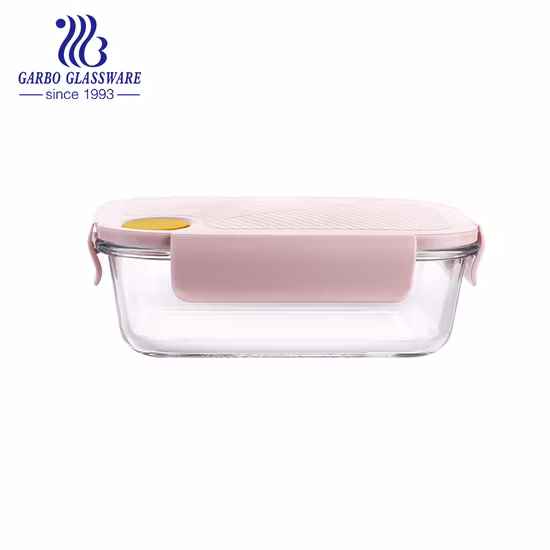 電子レンジ対応 630 ミリリットルホウケイ酸ガラスボウルランチディッシュコンテナロック蓋付きラウンド長方形型食品保存ボウル