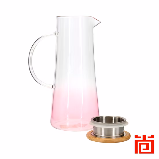ホウケイ酸ガラスピッチャー/ガラス製品、竹とステンレス鋼の蓋付き、キッチン用
