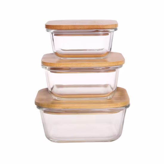 卸売気密高ホウケイ酸ガラスボウル食品容器、シリコンシールとロック蓋付き