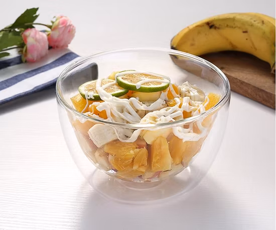 プレミアムガラス前菜ボウル ドライアイス分子ガストロノミー用 再利用可能な高ホウケイ酸ガラス 二重壁ガラス サラダプレート