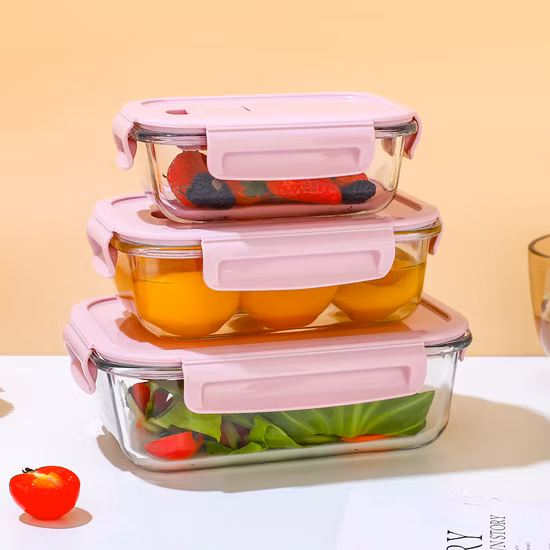 高ホウケイ酸角ガラス弁当弁当箱収納食品準備容器蓋付き